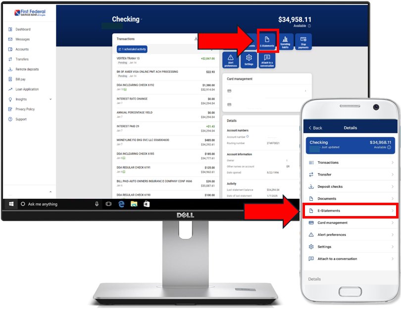 Online Banking view on smart phone and desktop
